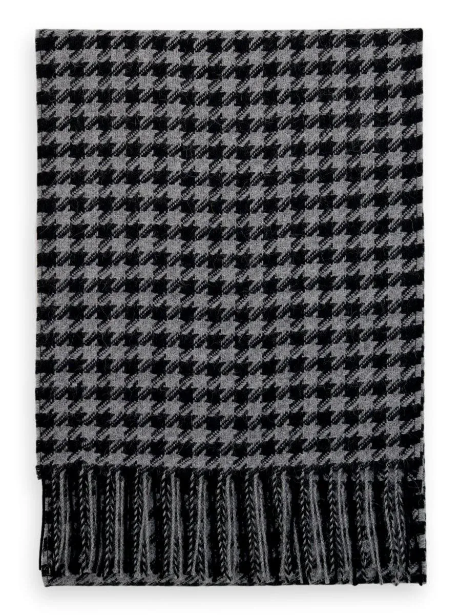 100% Baby Alpaca Scarf - Houndstooth - Black/Charcoal