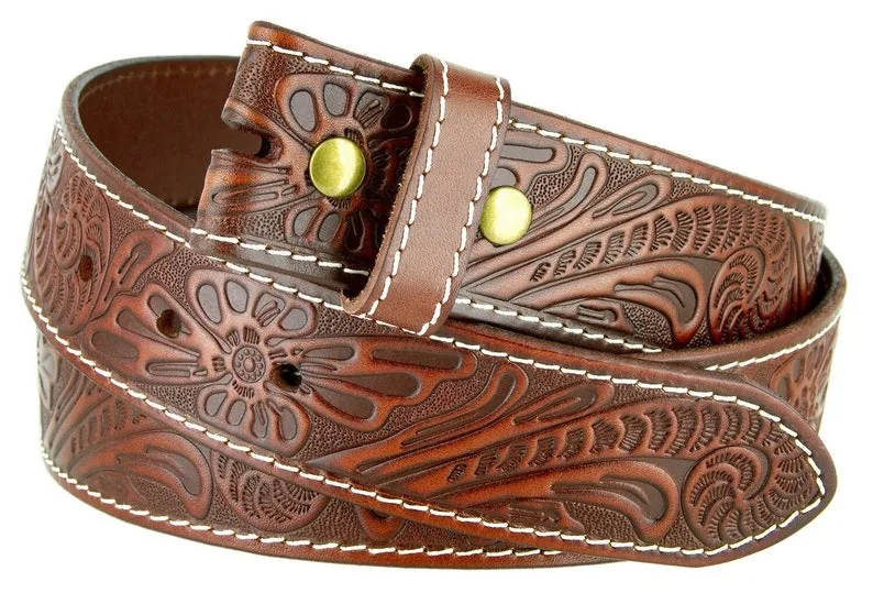 1.5'' Wide Tooled Brown Belt Strap