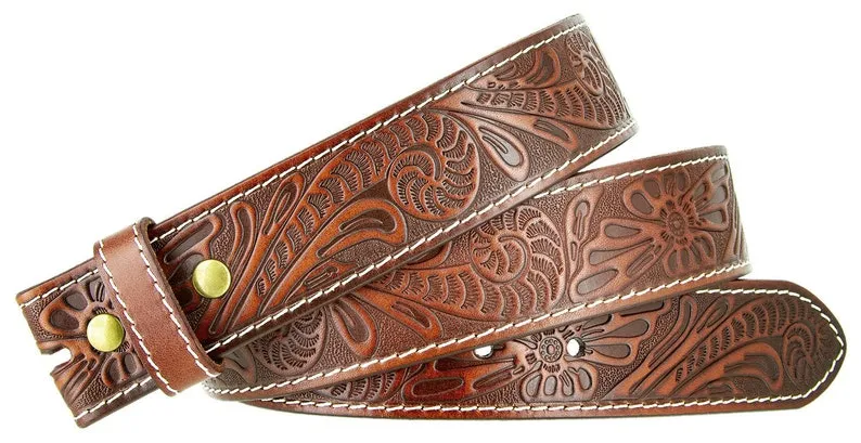 1.5'' Wide Tooled Brown Belt Strap