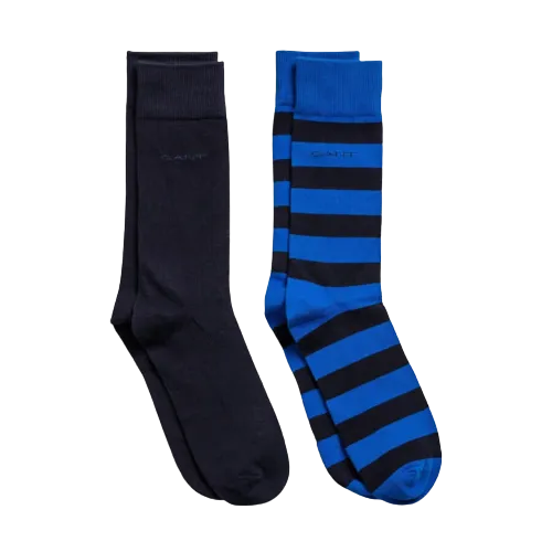 2 Pack Socks - Barstripe & Solid - Oak | Blue