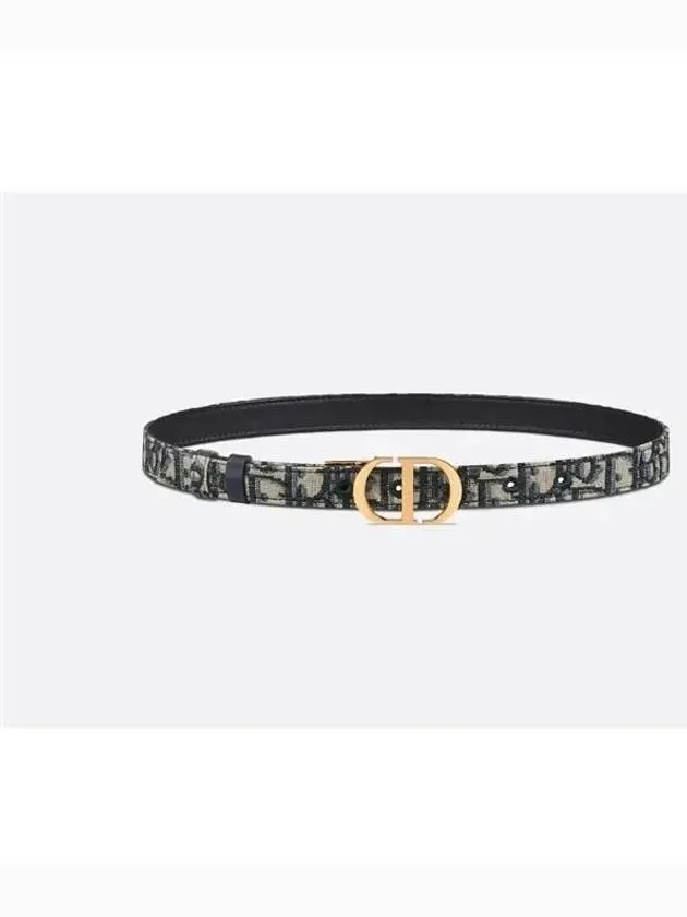 30 Montaigne Gold Hardware Jacquard Reversible Leather Belt Black Blue