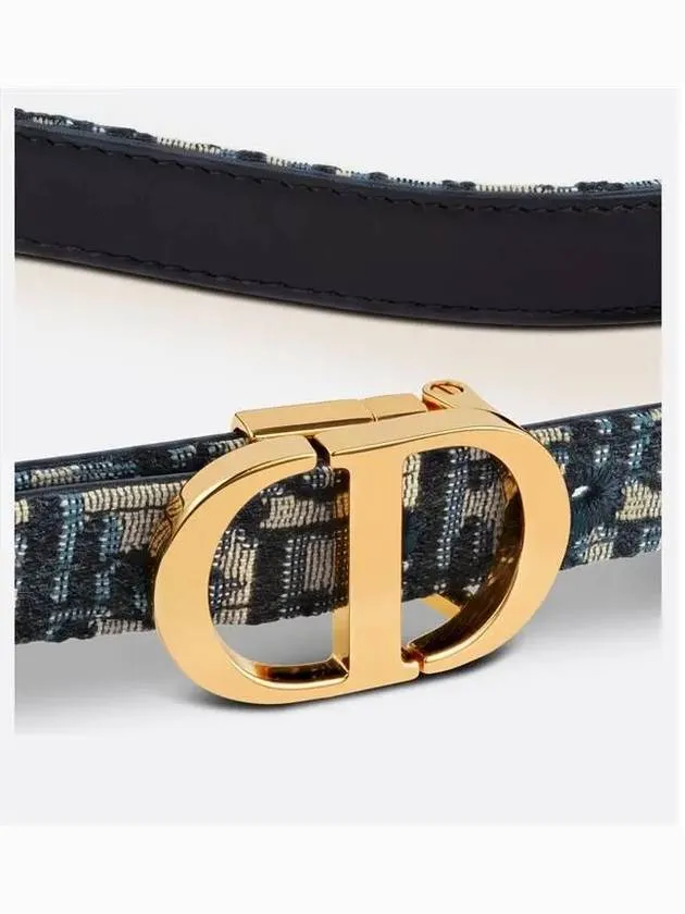 30 Montaigne Gold Hardware Jacquard Reversible Leather Belt Black Blue