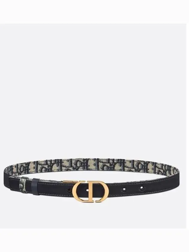 30 Montaigne Gold Hardware Jacquard Reversible Leather Belt Black Blue