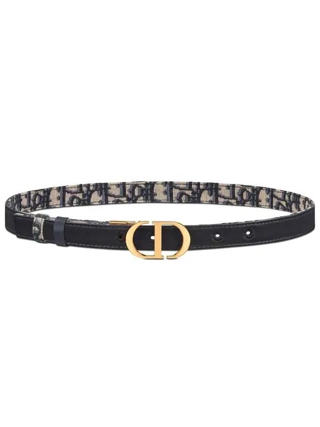 30 Montaigne Gold Hardware Jacquard Reversible Leather Belt Black Blue