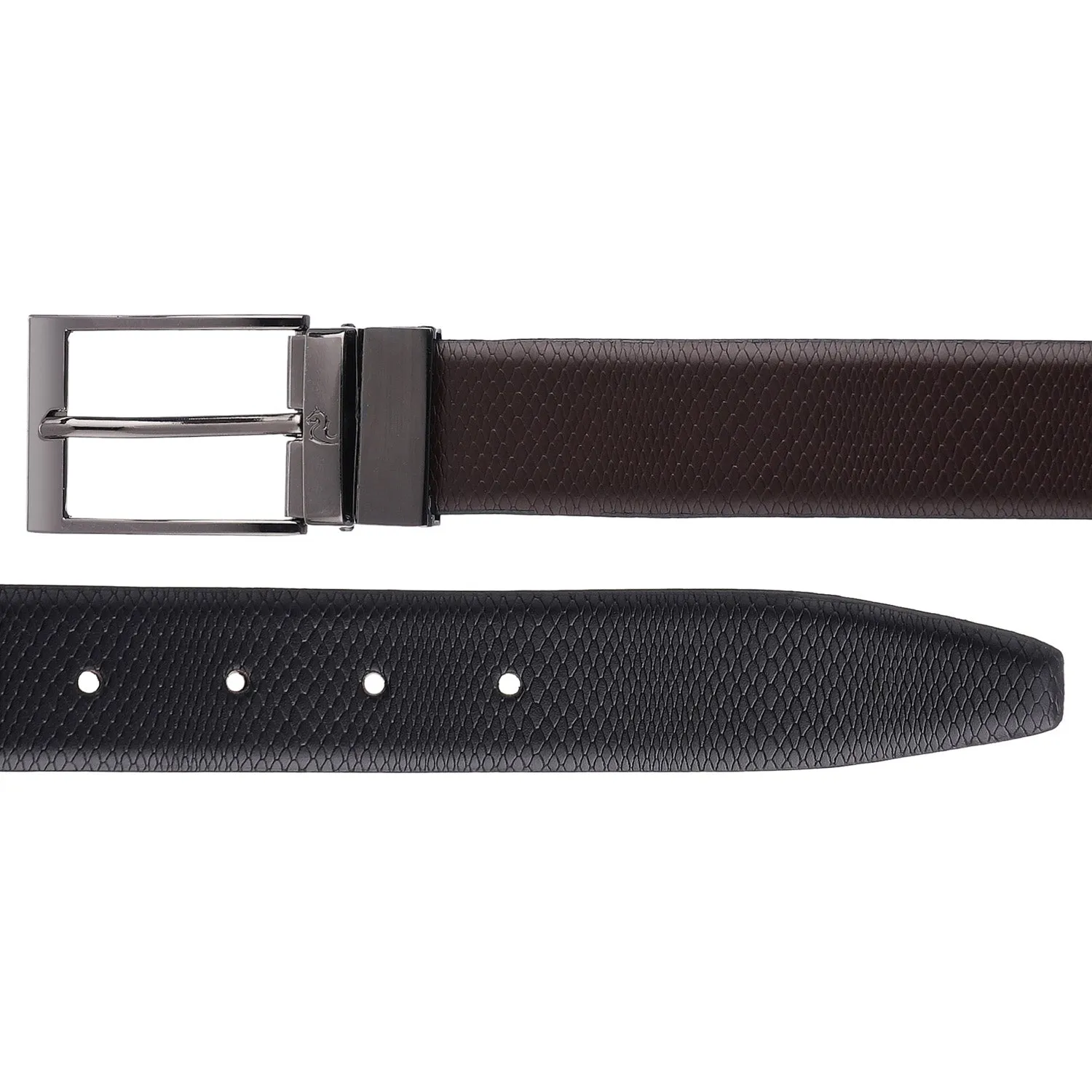 4265 Black & Brown Reversible Textured Leather Belt for Men