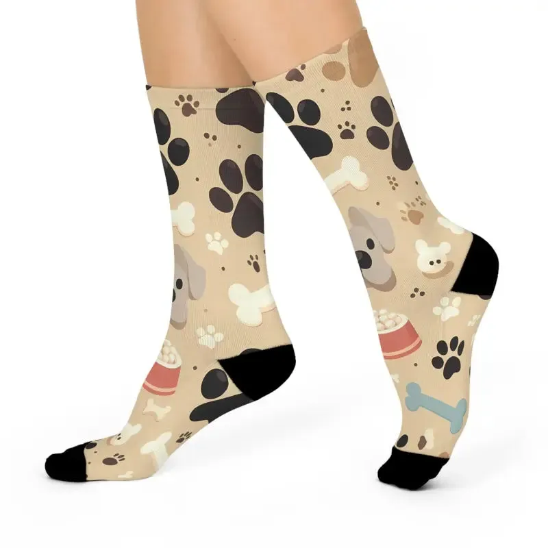 Adorable Paw Prints Cushioned Crew Socks - Cozy Style for Feet!