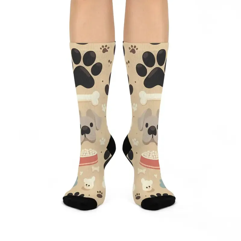 Adorable Paw Prints Cushioned Crew Socks - Cozy Style for Feet!