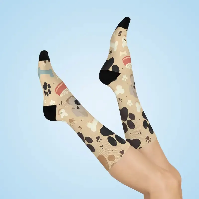 Adorable Paw Prints Cushioned Crew Socks - Cozy Style for Feet!