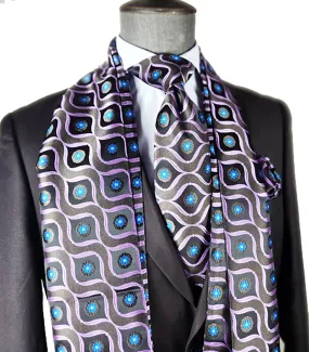 Black and Violet 100% Silk Tie, Scarf and Pocket Square