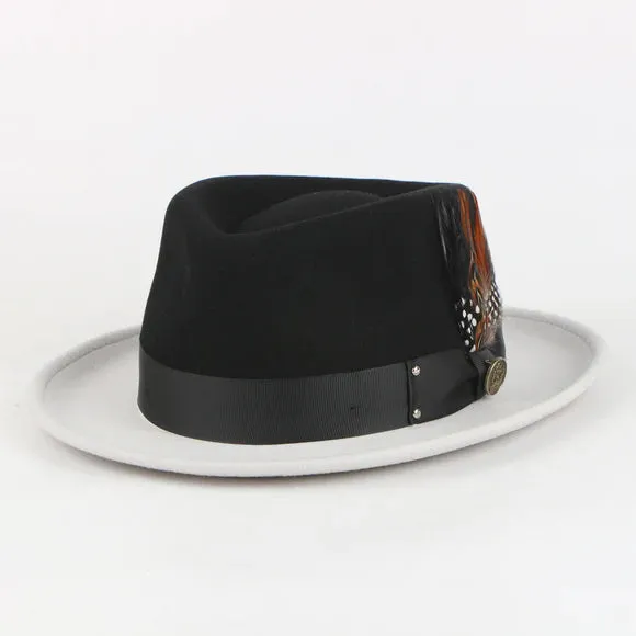 Black and White Men's Fedora Felt Wool Hat Style No-THE BROADWAY