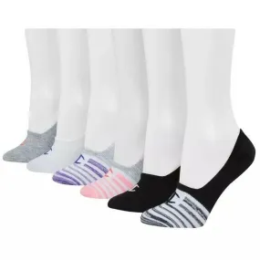 Champion 6 Pack No Show Liner Socks, Black, White, Purple, Pink, Gray