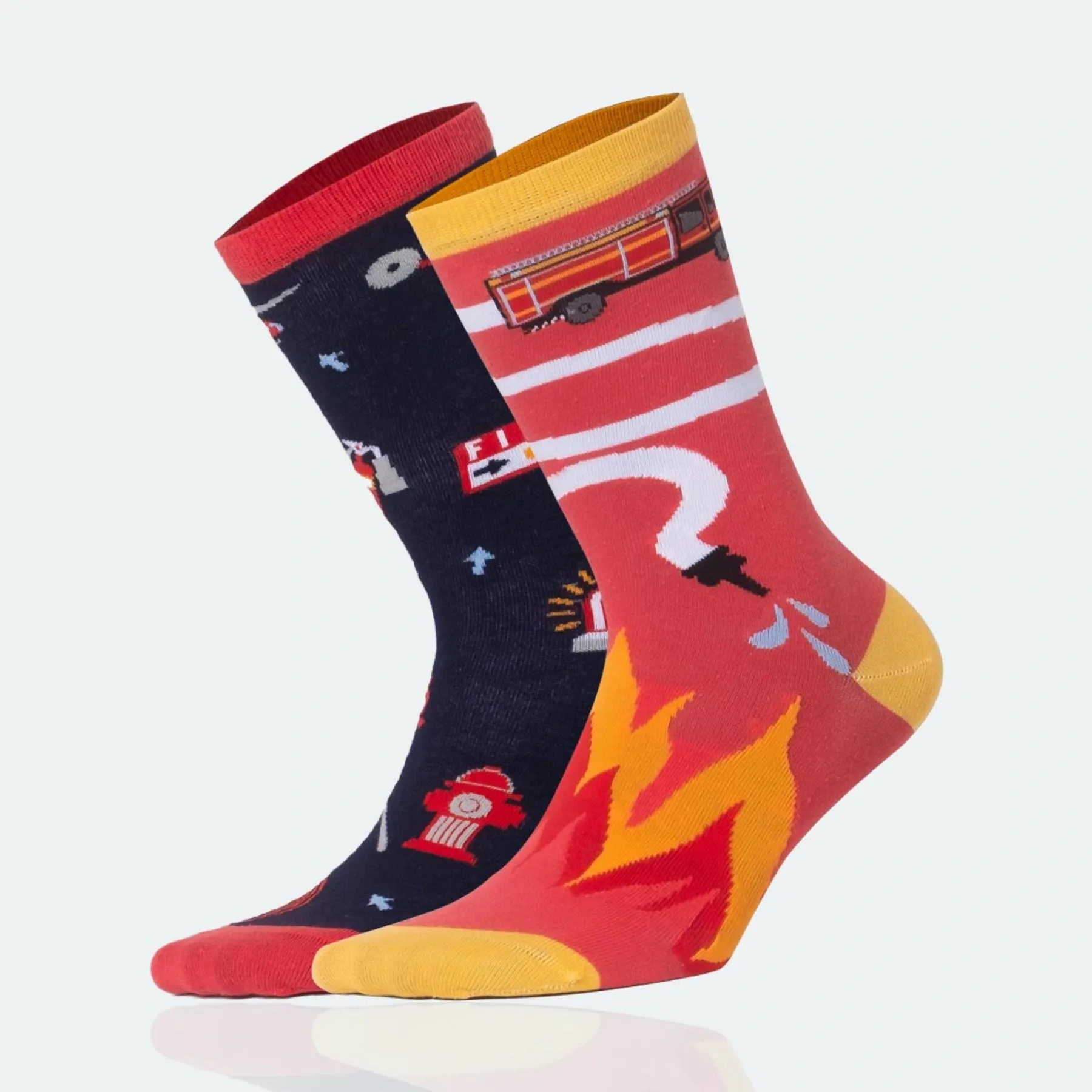 Cotton, Mismatched, Fire-fighting Themed Socks