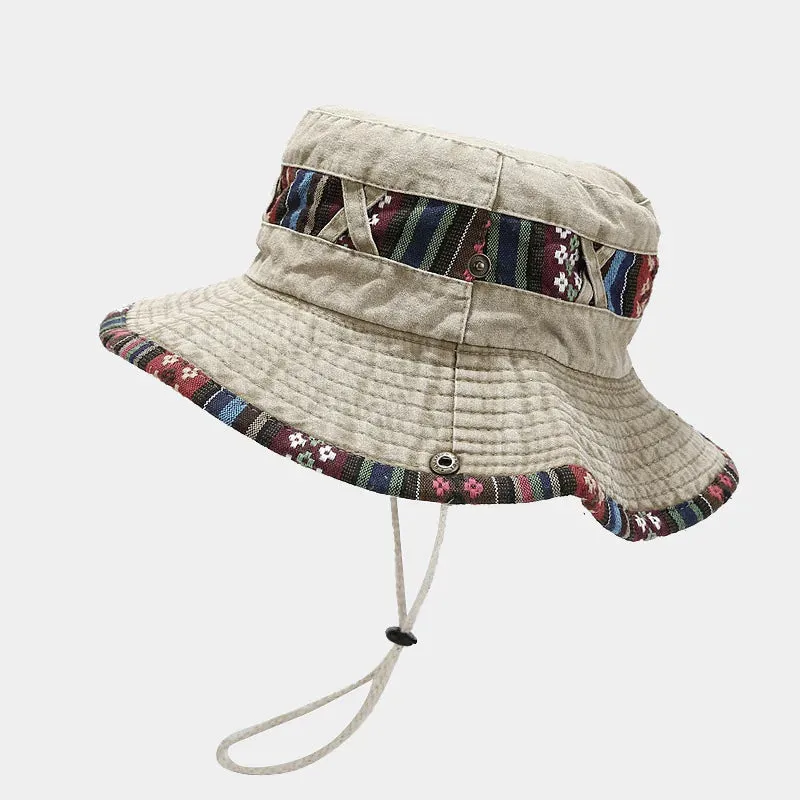 Cotton Unisex Solid Color Bucket Hat with String