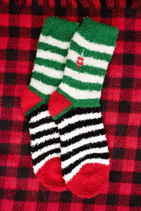 Deck The Halls Striped Fuzzy Socks