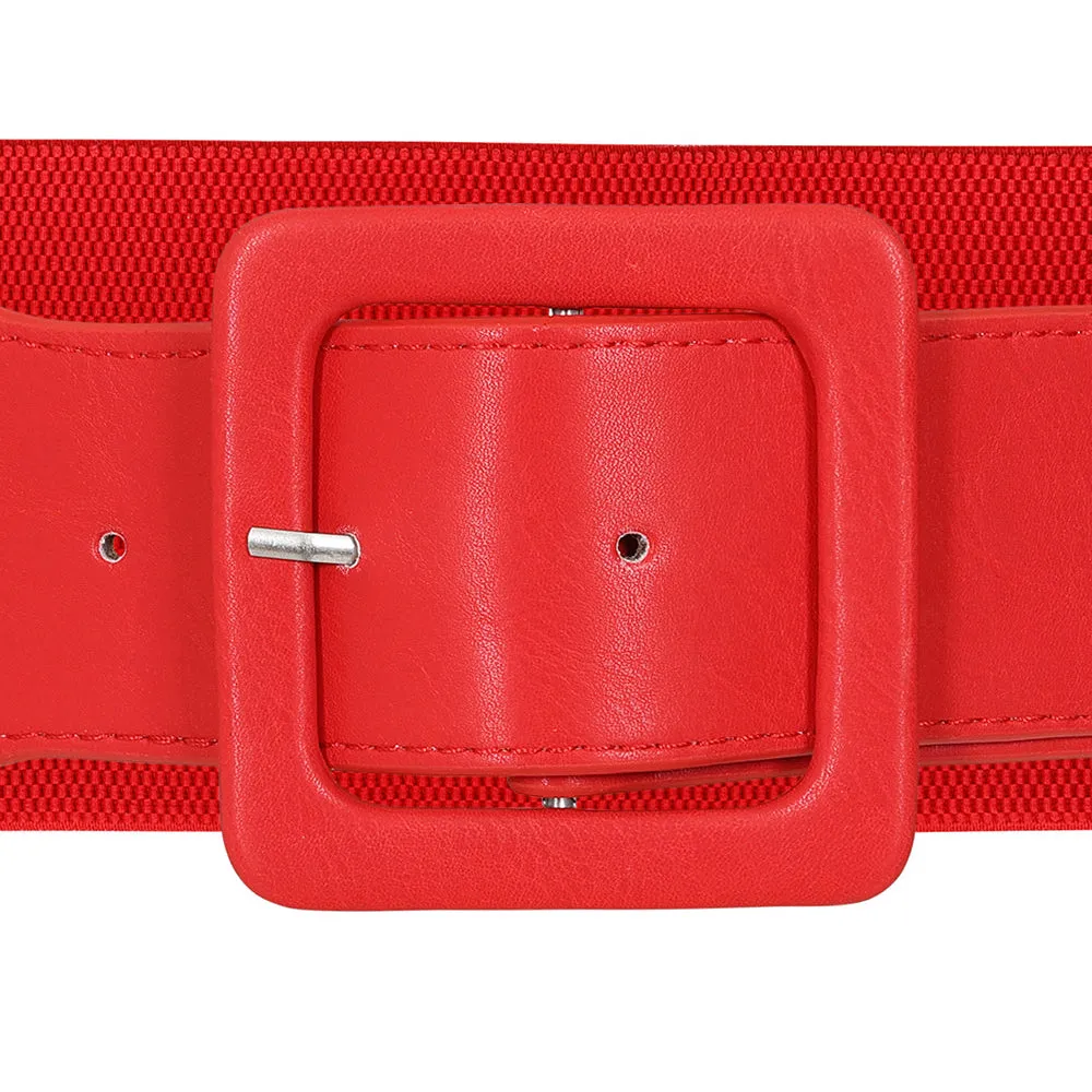 Faux Leather Stretch Belt by Banned Apparel in Red