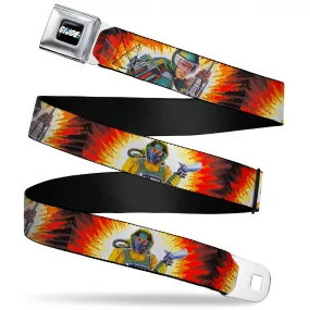 GI JOE Title Logo Stripe Full Color Black/Red/White/Blue Seatbelt Belt - GI Joe Retro Footloose Flash Air Tight Character File Card Explosion Poses Webbing