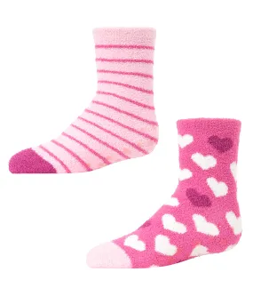 Girls' 2 Pair Pack Fuzzy Heart Non-Skid Socks