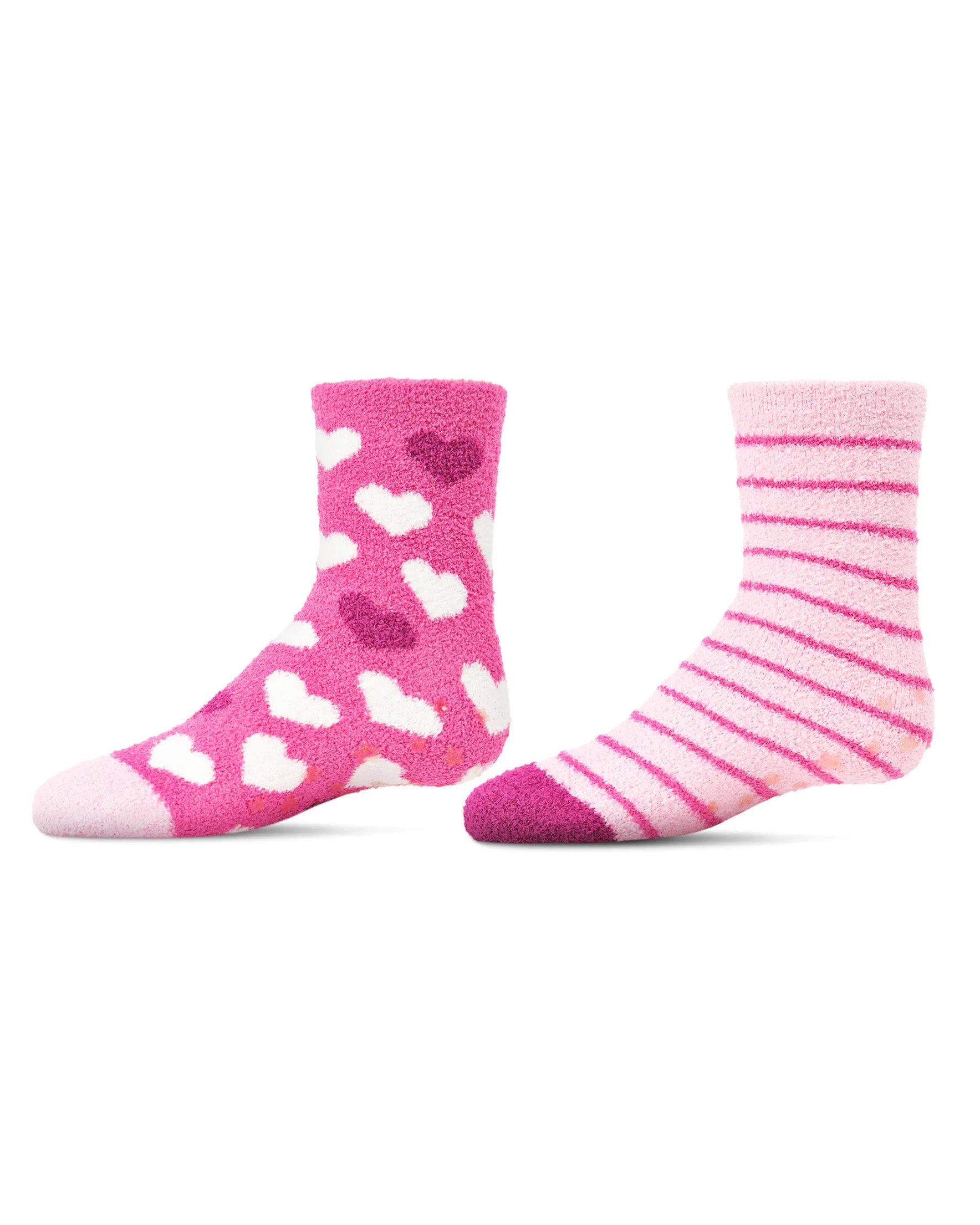 Girls' 2 Pair Pack Fuzzy Heart Non-Skid Socks