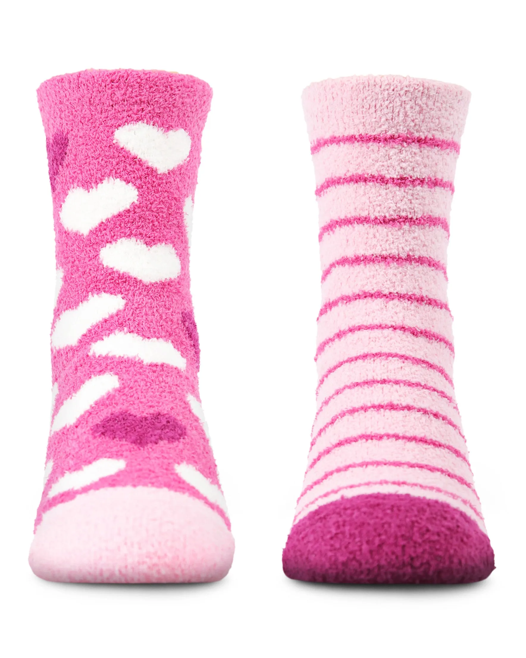 Girls' 2 Pair Pack Fuzzy Heart Non-Skid Socks