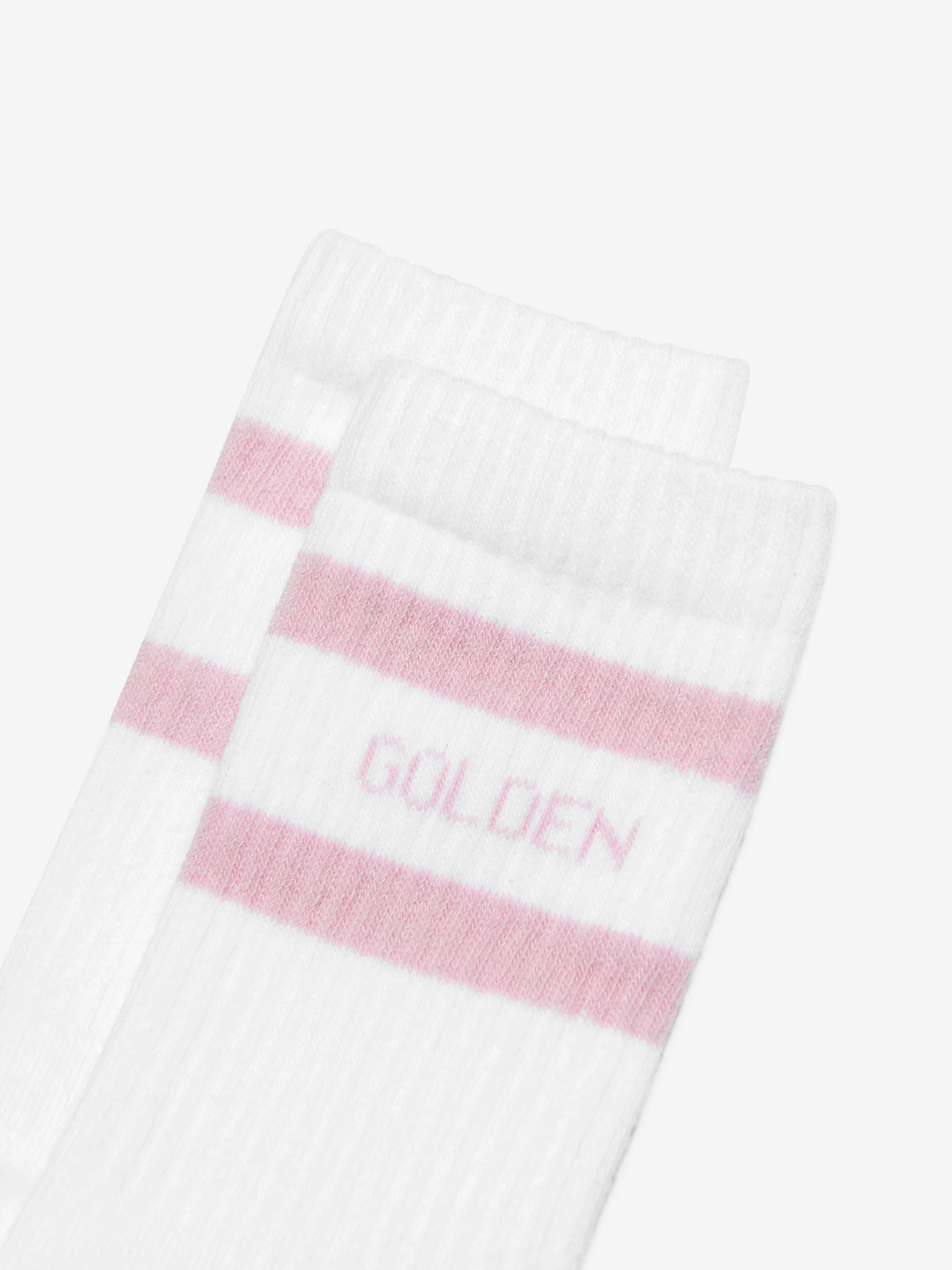 Golden Goose Girls High Rib Striped Socks in White