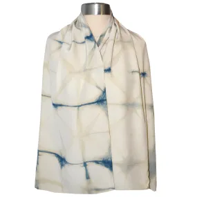 Hand Dyed Shibori Indigo and Cream Crepe Silk Wrap