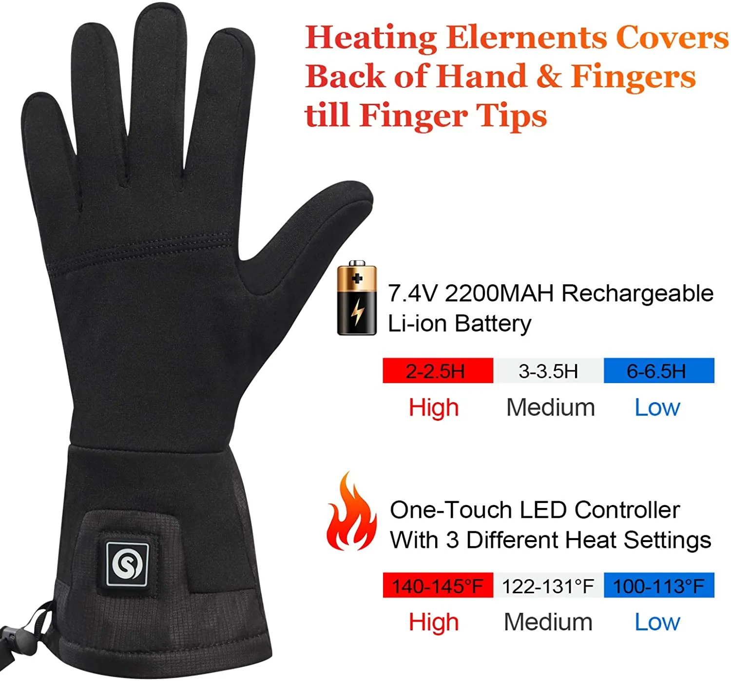 Heated Gloves - Lycra & Neoprene Material for Cold Weather