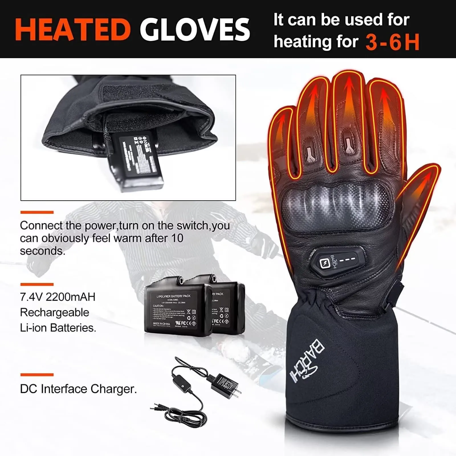 Heated Motorcycle Gloves - Microcarbon Fiber Warmth for Winter