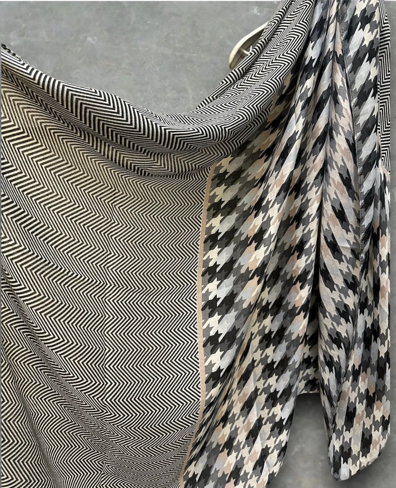 Houndstooth Pattern Cotton Grey Scarf/Summer Autumn Scarf/Gifts For Mother/Gifts For Her Birthday and Christmas/Scarf For Women