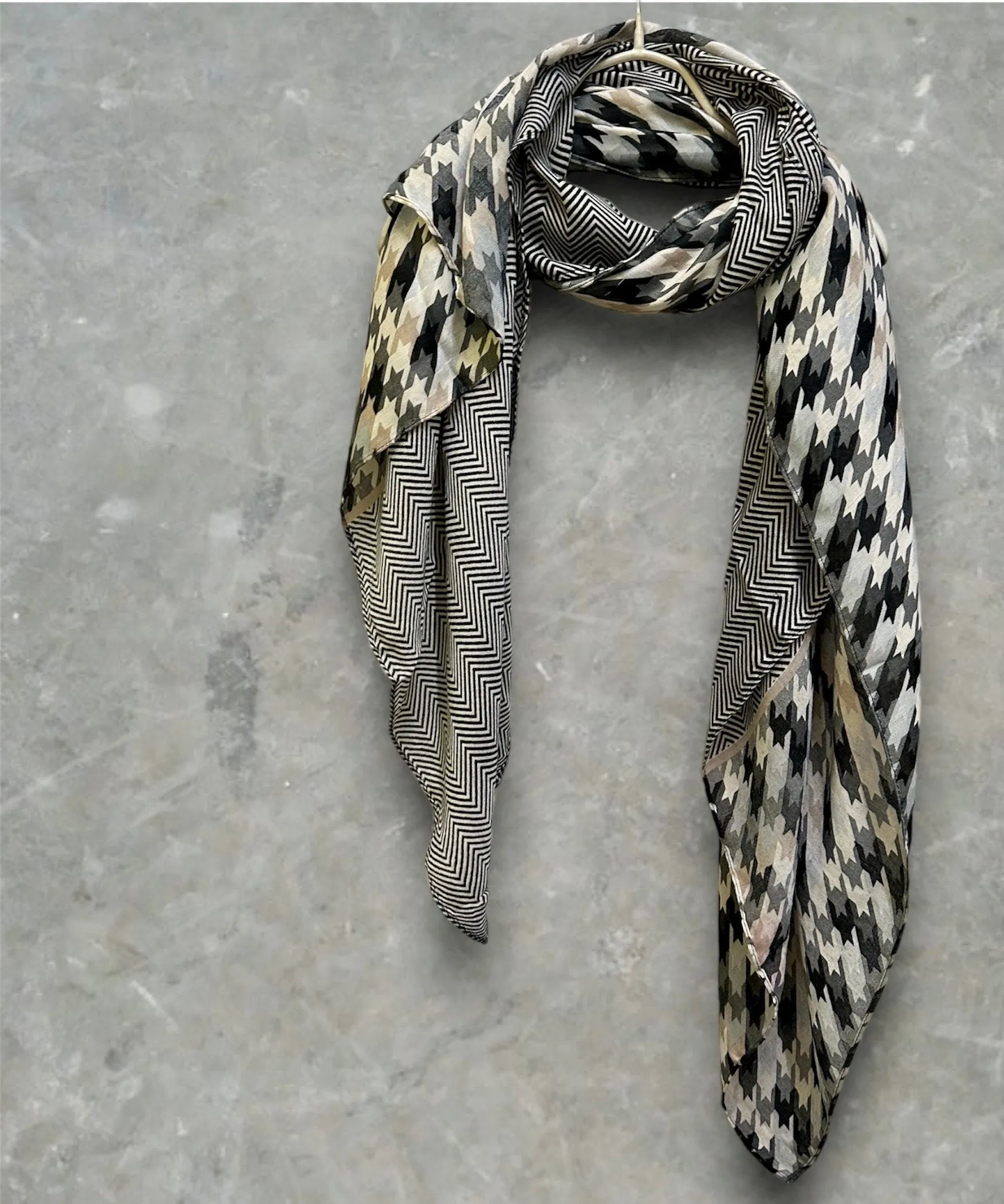 Houndstooth Pattern Cotton Grey Scarf/Summer Autumn Scarf/Gifts For Mother/Gifts For Her Birthday and Christmas/Scarf For Women