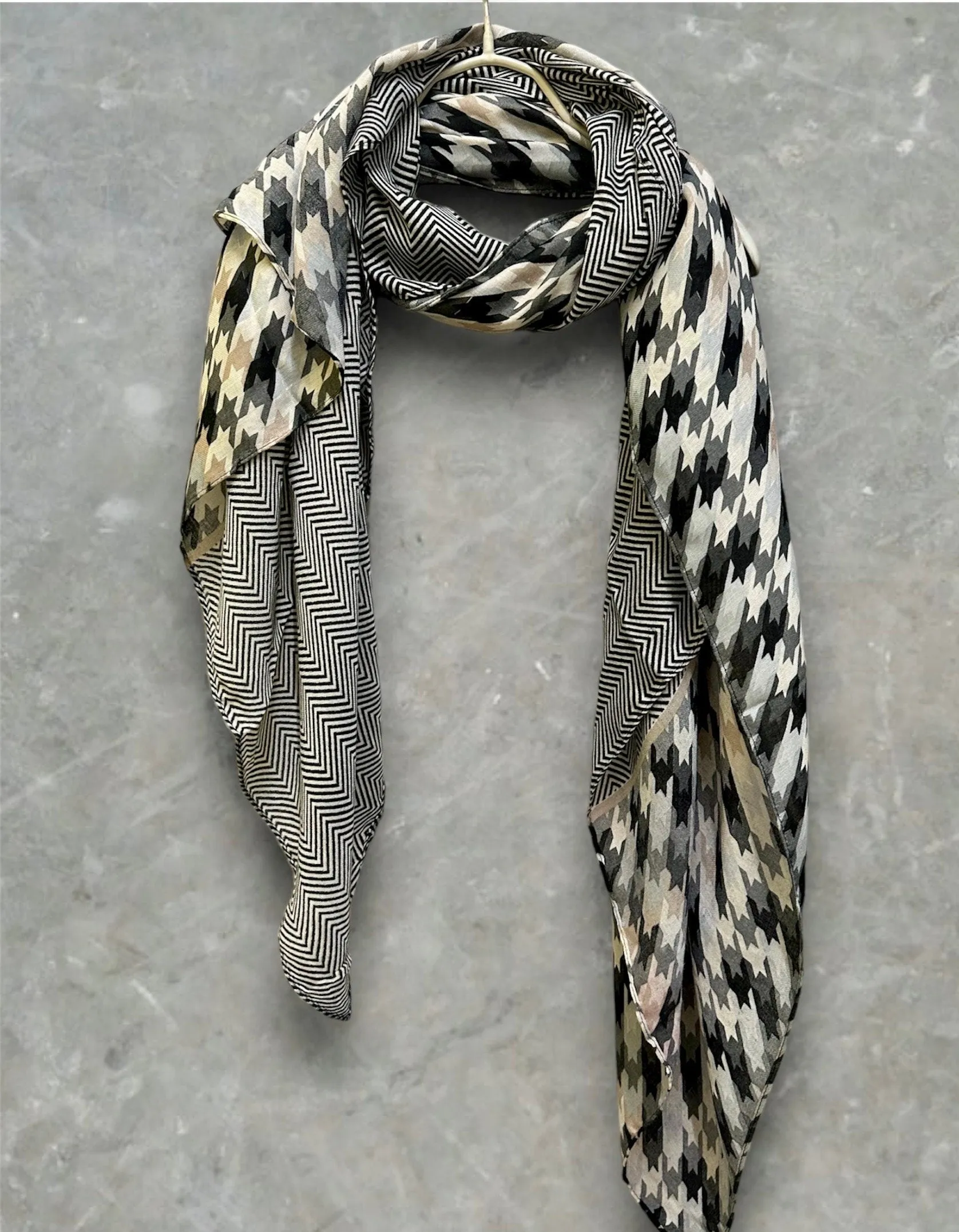 Houndstooth Pattern Cotton Grey Scarf/Summer Autumn Scarf/Gifts For Mother/Gifts For Her Birthday and Christmas/Scarf For Women