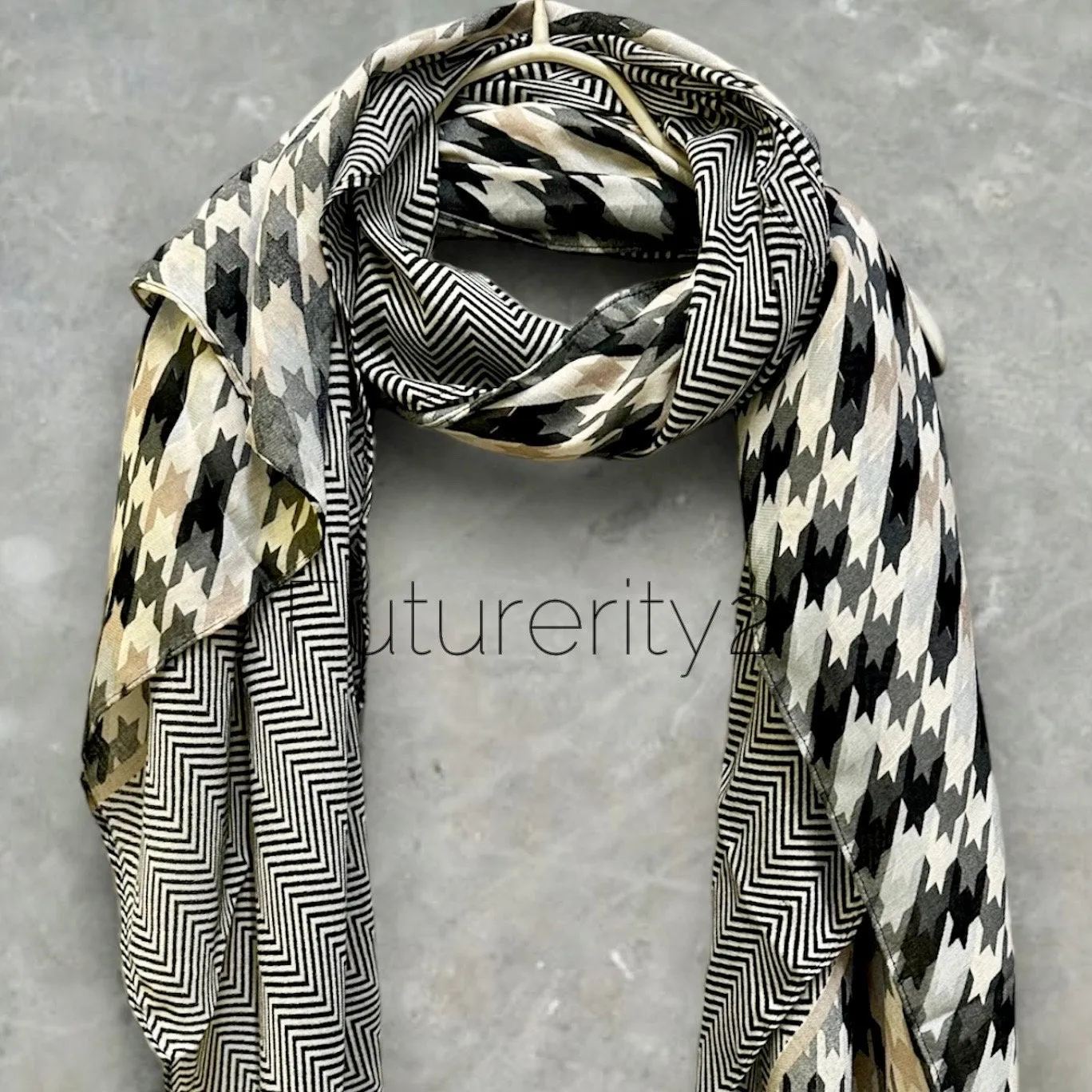 Houndstooth Pattern Cotton Grey Scarf/Summer Autumn Scarf/Gifts For Mother/Gifts For Her Birthday and Christmas/Scarf For Women