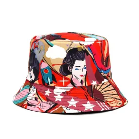 Japanese Kimono Red Bucket Hat