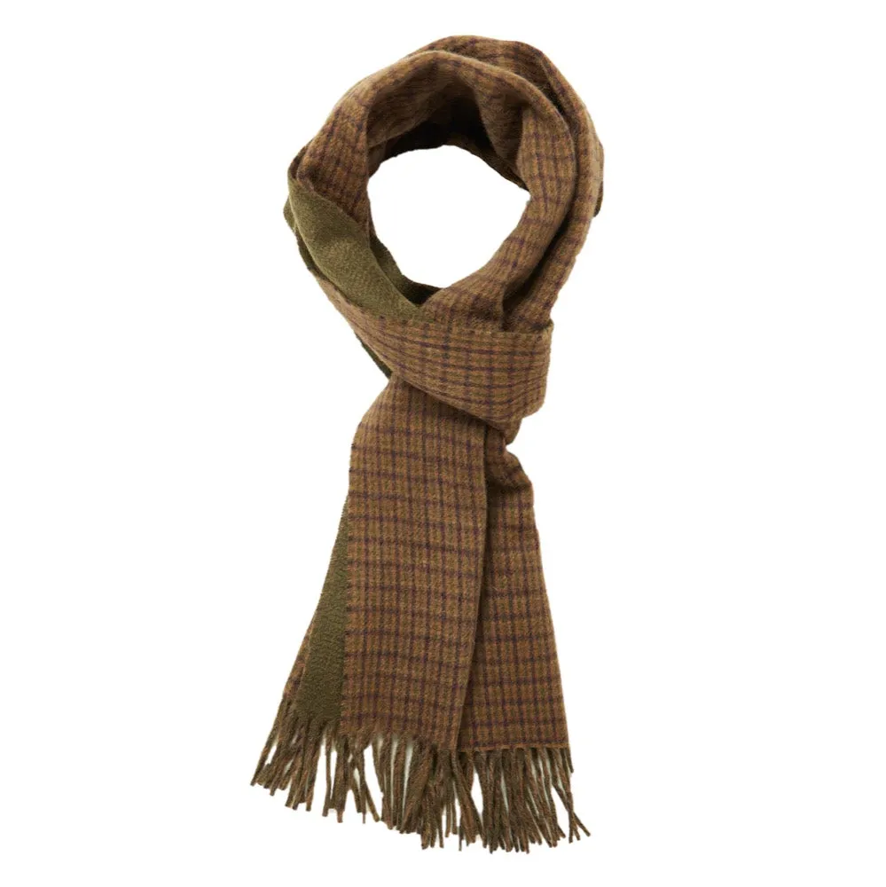 Khaki & Brown Houndstooth Double-Sided Cashmere Scarf