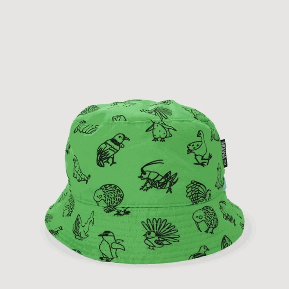 Kids Reversible Bucket Hat - Bird/Green