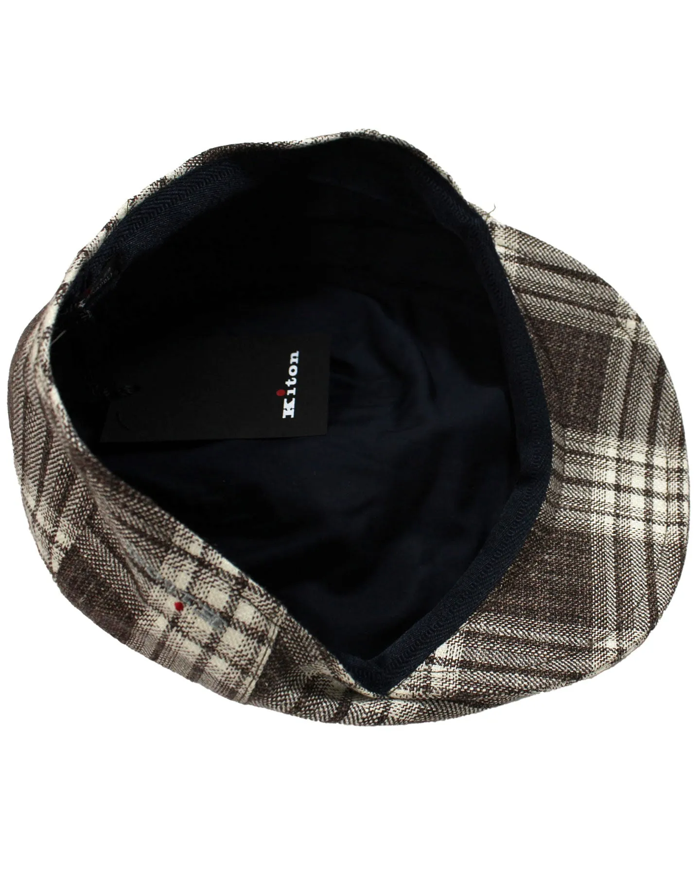 Kiton Flat Cap Cashmere Wool Brown White Plaid Form Beret