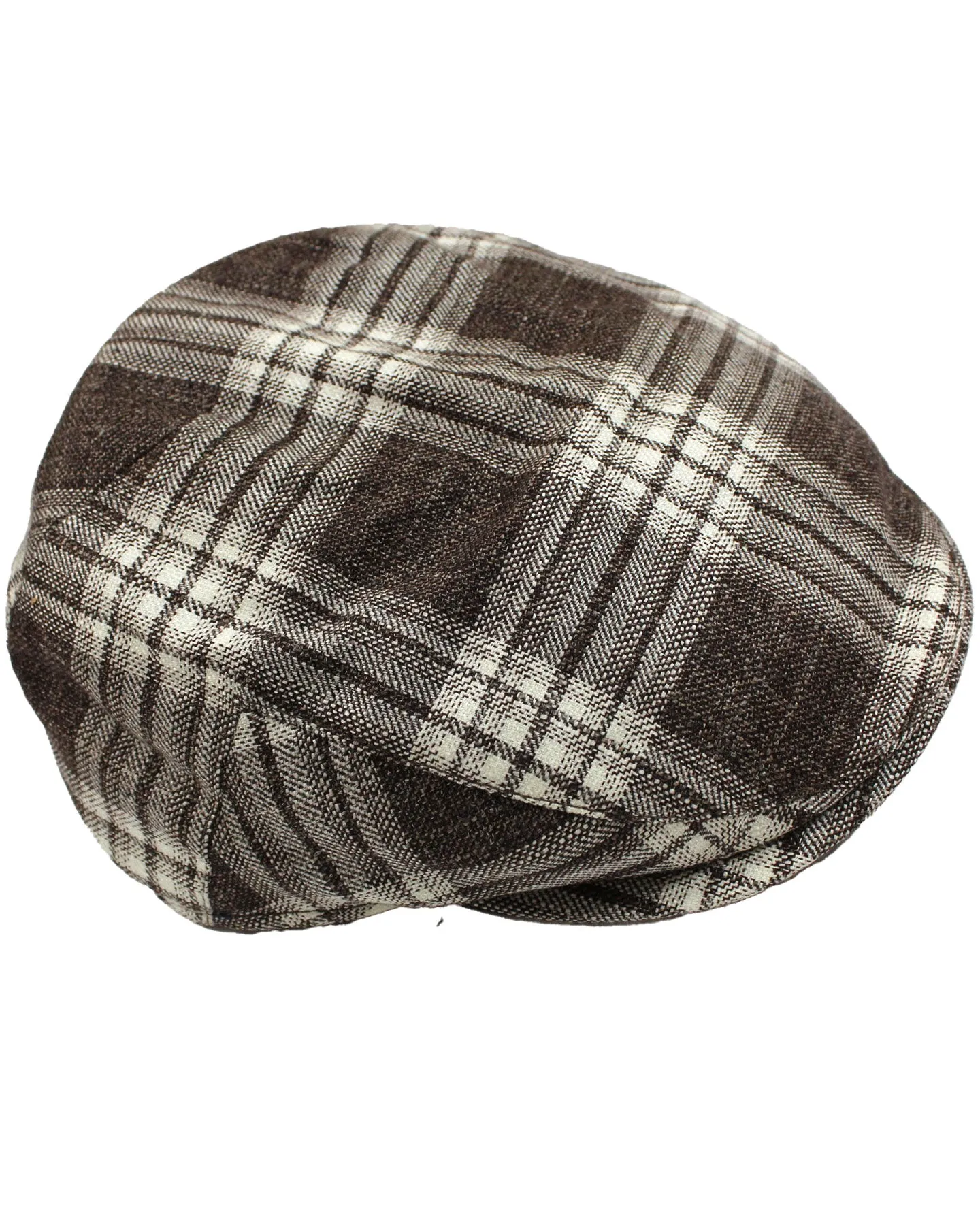 Kiton Flat Cap Cashmere Wool Brown White Plaid Form Beret