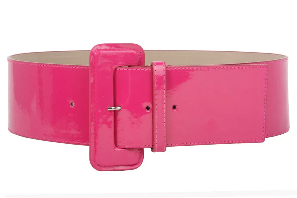 Ladies High Waist Wide Patent Fashion Plain Leather Belt