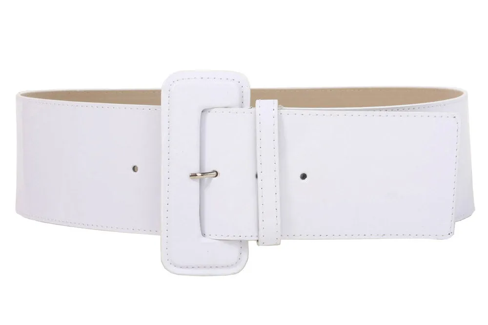 Ladies High Waist Wide Patent Fashion Plain Leather Belt