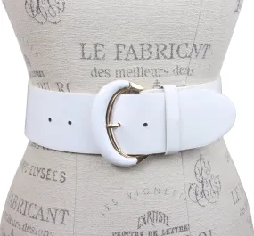 Ladies Oval Gold Buckle Wide Patent Contour Leather Belt