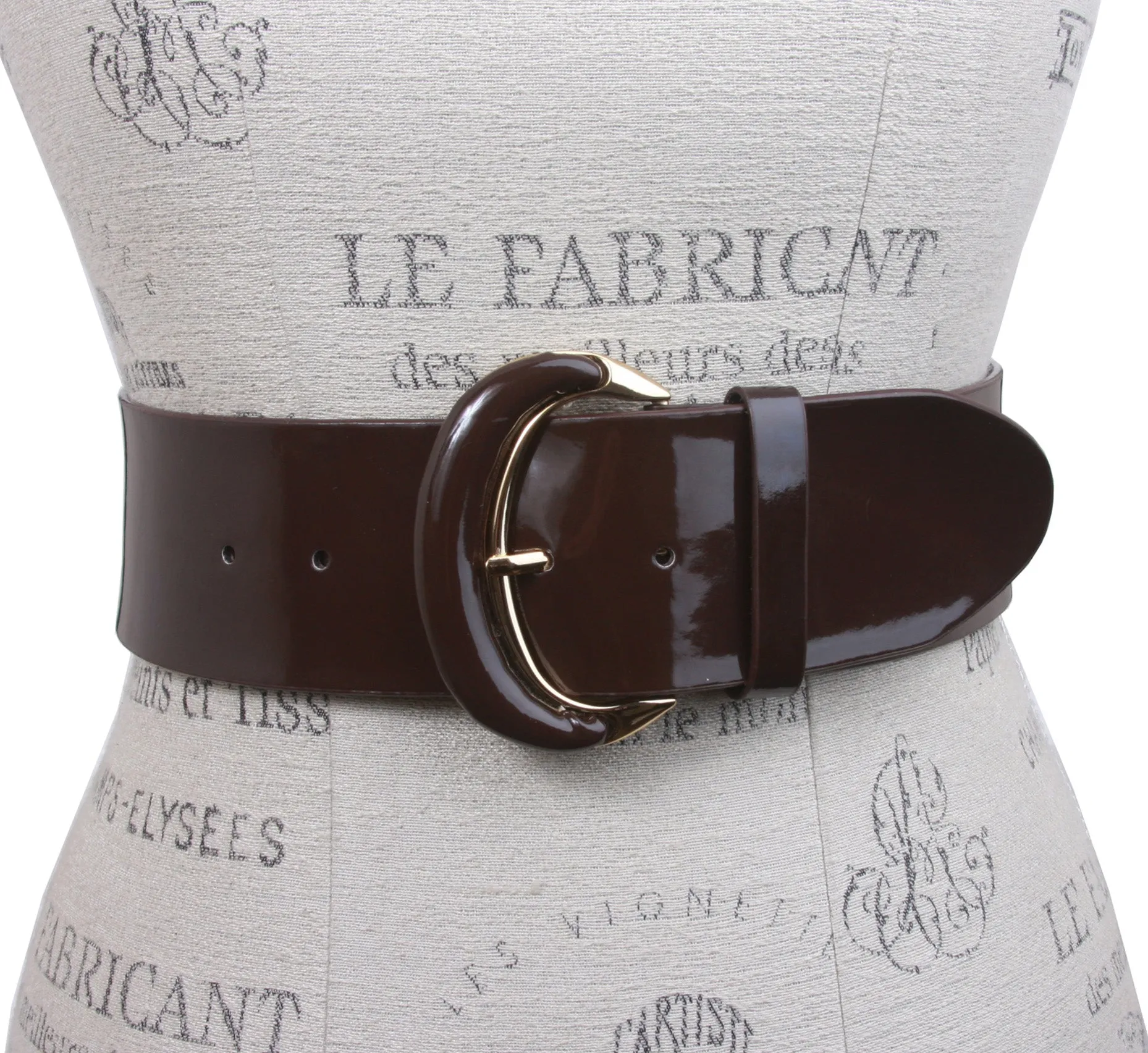 Ladies Oval Gold Buckle Wide Patent Contour Leather Belt