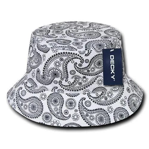 Lot of 12 Decky Paisley Bucket Hats Fisherman Hats Bulk, Bandana Pattern