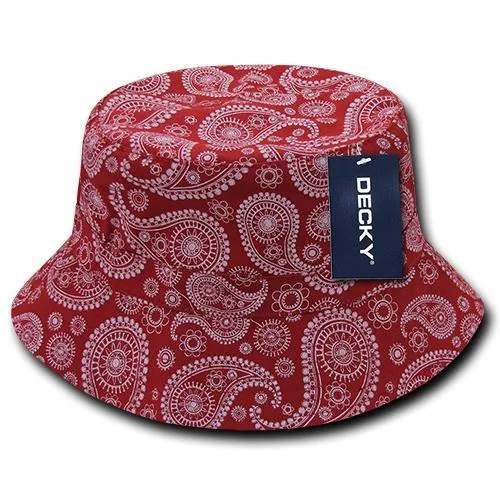 Lot of 12 Decky Paisley Bucket Hats Fisherman Hats Bulk, Bandana Pattern