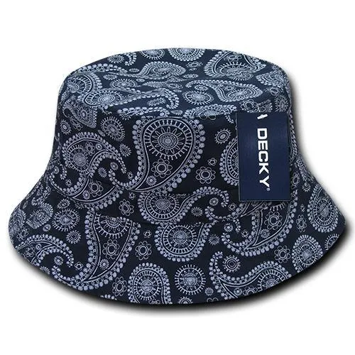 Lot of 12 Decky Paisley Bucket Hats Fisherman Hats Bulk, Bandana Pattern