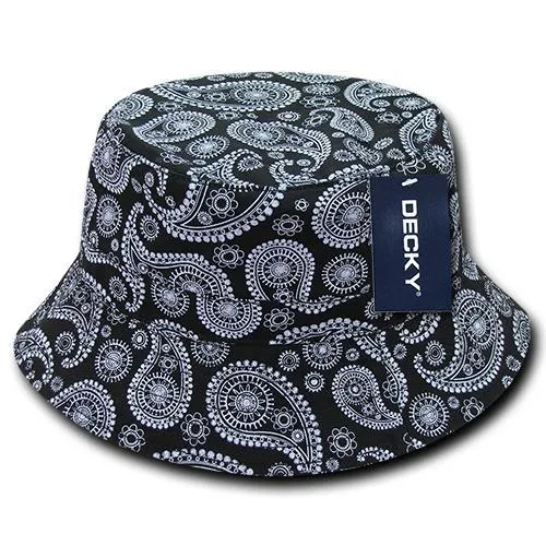 Lot of 12 Decky Paisley Bucket Hats Fisherman Hats Bulk, Bandana Pattern