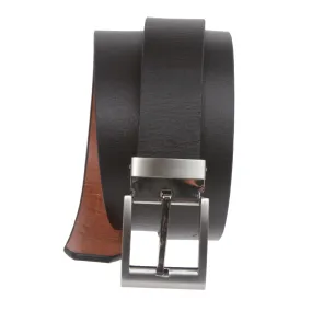 Men's 1 1/4" (32 mm) Cowhide Solid Leather Black & Brown Reversible Clamp Dress Belt