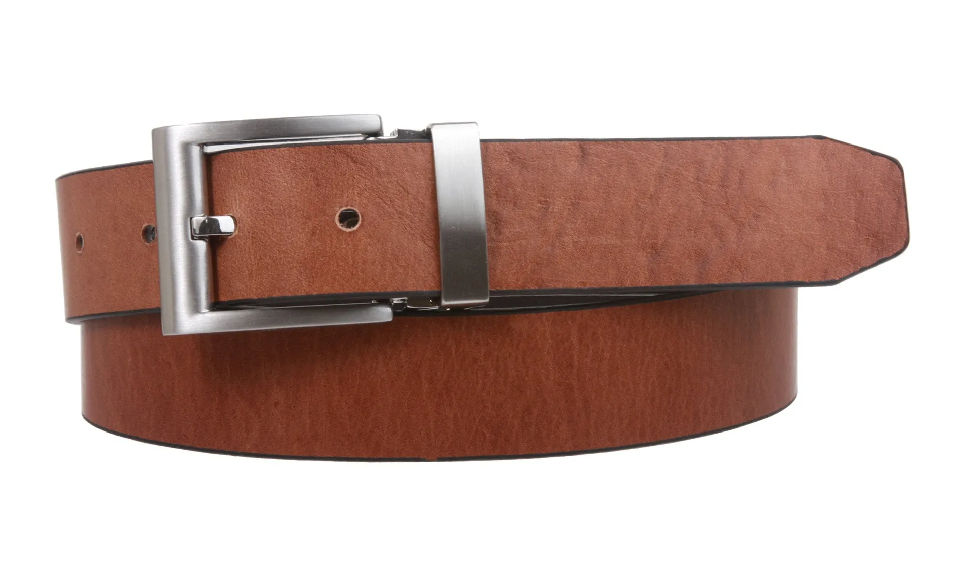 Men's 1 1/4" (32 mm) Cowhide Solid Leather Black & Brown Reversible Clamp Dress Belt