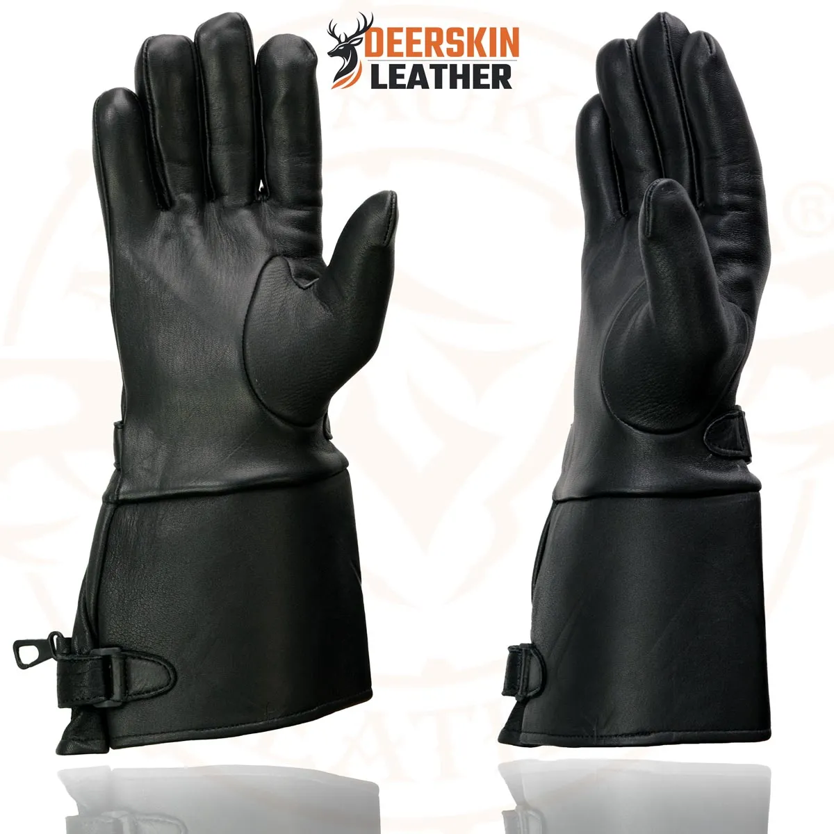 Milwaukee Leather Men's Gauntlet Motorcycle Hand Gloves- Deerskin Long Cuff with Snap Closure Thermal Lined-SH857