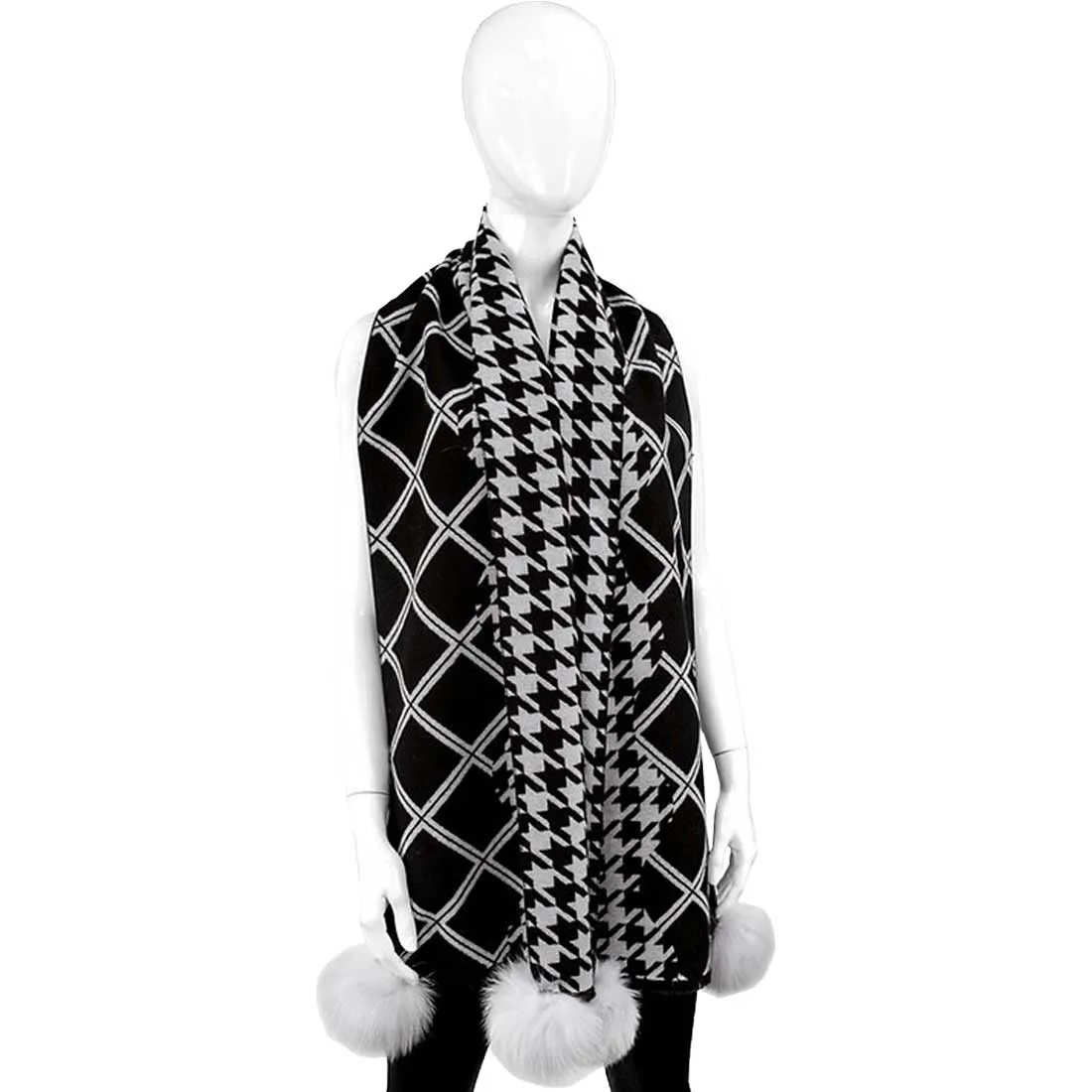 Mitchie's Matchings Houndstooth Scarf w/Fox Poms - Women's