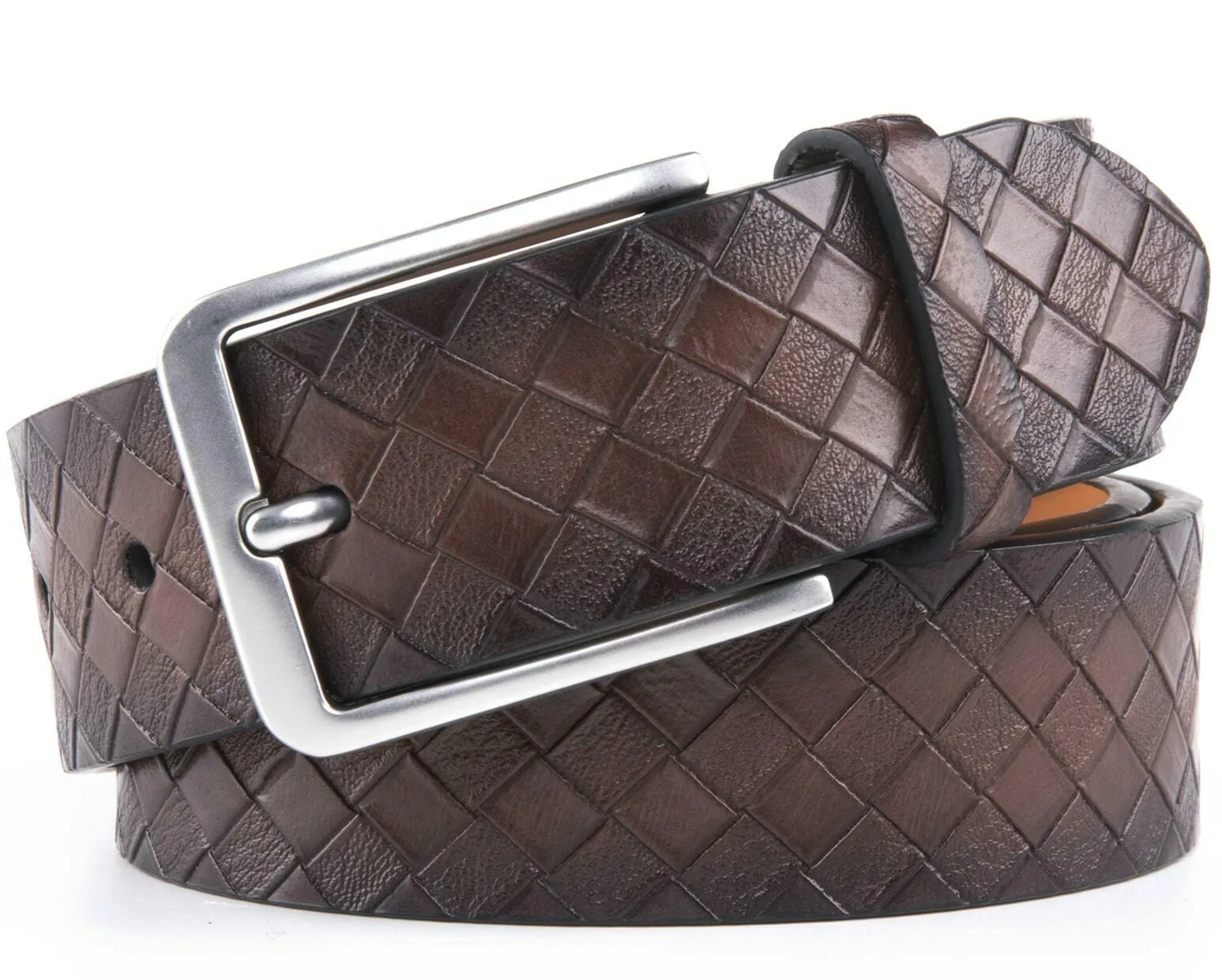 MRoyale™ Genuine Leather Belt | Men's Dress Belt, Diamond Grid, Metal Buckle | Black, Brown, Tan