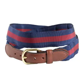 Navy & Burgundy Grosgrain Ribbon Leather Tab Belt